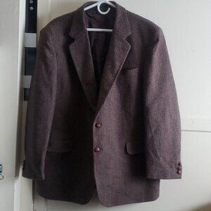 English Manor Mens  2 Button 100% Wool Tweed Blazer Sport Coat Brown Size 44R